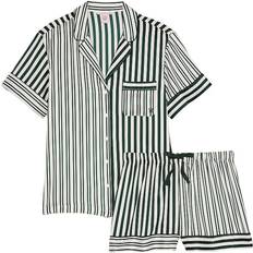 Stripes Sleepwear Victoria's Secret Glazed Satin Short Pajama Set - Botanical Green Iconic Stripe