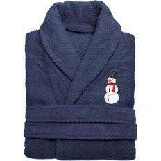 Brown - Men Sleepwear Linum Home Textiles Herringbone Weave Embroidered Snowman Bathrobe - Dark Gray