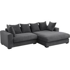 Right - Sofa Beds Sofas Eafurn Corduroy Upholstered Dark Gray Sofa 109.8" 3pcs 5 Seater