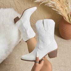 Boots Shein Pointed Toe Embroidery Ankle Boots - Women's