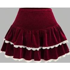 Shein Velvet High-End Pleated Skirt - Red