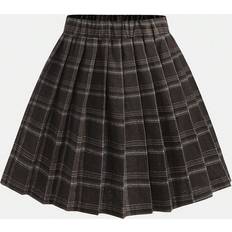 Brown Skirts Shein Tween Girls Plaid Pleated Skirt - Brown