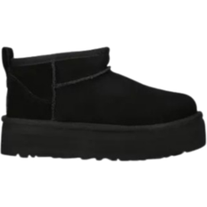 UGG Kid's Classic Ultra Mini logo Patch Suede & Shearling Platform - Black