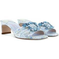 Blomstret Satin Mules Krystal Spænde - Blå
