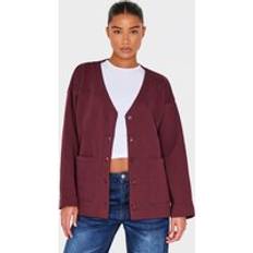 Fleece Cardigans PrettyLittleThing Premium Fleeceback Button Front Sweat Cardigan - Red