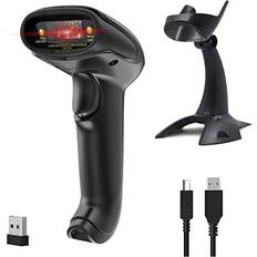 Cheap Scanners Symcode Wireless Barcode Scanner Gun with Stand Barcode Reader Wireless Versatile 2-in-1 (2.4Ghz Wireless USB 2.0 Wired) Cordless 1D Laser Handheld USB bar Code scanners with Stand