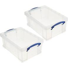 Really Useful Products Stackable 9 Liter Plastic Container Bin 2 Pack Storage Box