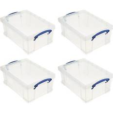 Really Useful Products Stackable 9 Liter Plastic Container Bin 4 Pack Storage Box