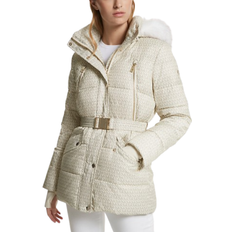 Beige - Winter Jackets Michael Kors Faux Fur Trim Quilted Belted Puffer Jacket - Bone