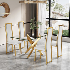 Glass - Gold Dining Sets Mercer41 Bloomsdale Modern Luxury Seater Table Dining Set 7pcs