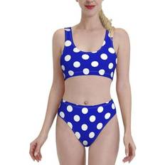 Ocsxa Polka Dot High Waisted Bikini Set - Blue/White