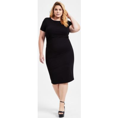 Bar III Plus Size Ponte Ruched Midi Dress - Deep Black