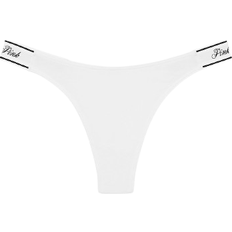 PINK Logo Cotton Shine High-Leg Thong Panty - Optic White