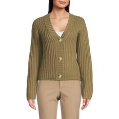 Green - Women Cardigans Vince Chunky Rib Wool Cashmere Cardigan - Green