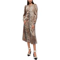 Multicolore - Robe midi Robes Ganni Printed Ruched Satin Dress - Leopard