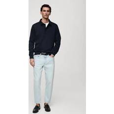 Brown - Men Jumpers Mango Regular-Fit Cotton Polo Sweatshirt - Dark Navy