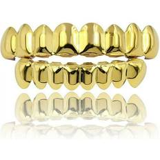 Anklets Lngoor XIN RUN, 18K Plated Gold Grills Teeth Grillz for Men Women Iced Out Hip Hop Poker Diamond Top & Bottom Face Grills for Teeth Rapper Costume Cosplay