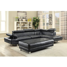 Latitude Run Black Farranshane White Faux Leather Sectional Sofa