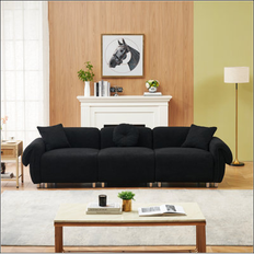 Mercer41 Teddy Velvet Fabric Black Sofa