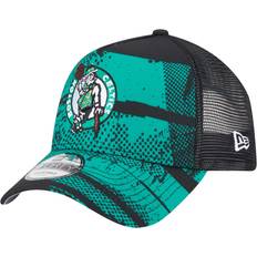 Boston Celtics Caps New Era Men's Black/Kelly Green Boston Celtics Tip Off A-Frame Trucker 9FORTY Adjustable Hat