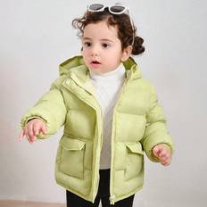 Fleece Lined Jackets Shein Cute Casual Warm Mid-Length Padded Coat - Solid Color