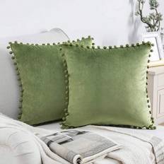 Shein Soft Velvet Fluffy Pom Pom Cushion Cover 18 x 18 Inches Cushion Cover Green (127x76.2cm)