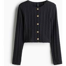 H&M Dam Koftor H&M Kofta Med Kabelstickad Look - Dark Grey