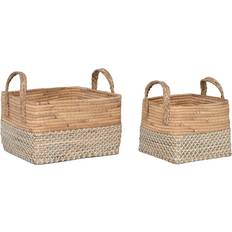 PVC Boxes & Baskets Home ESPRIT 2-Piece White Natural Light Brown Seagrass Set Basket