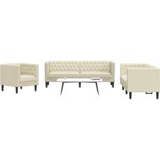 Chesterfield sofasæt vidaXL Chesterfield Sofasæt 3-personers Cremefarvet Sofa