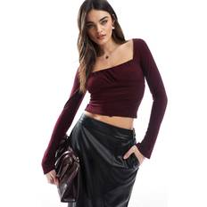 Mesh Blusar Pull&Bear Mesh Långa Ärmar Och Rysch - Vinröd