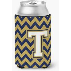 Gold Bottle Coolers CoolCookware Letter T Chevron Navy Blue Gold Can Bottle Cooler