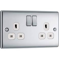 Power Switch Electrical Outlets BG 2G 13A Switched Socket Brushed Steel