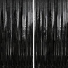 Black Doorway Party Curtains Shein Foil Fringe Backdrop Curtain 3.3 x 9.9 Ft 2 Packs