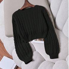 Shein Casual Solid Color Dropped Shoulder - Cable Knit