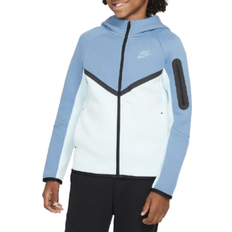 NIKE XS Sweatshirts NIKE Big Kid's Sportswear Tech Fleece Full Zip Hoodie - Glacier Blue/Aegean Storm/Black/Denim Turquoise (HV5867-474)