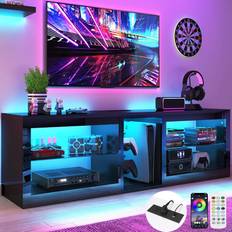 Modern black tv stand Vinctik 6&Fox Modern Entertainment Center LED High Gloss Black TV Bench 63x19"