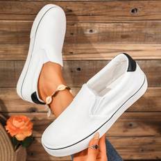 Women Walking Shoes Shein Couple Design Canvas Shoes - Slip-On