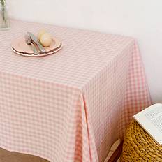 Shein Checked Rectangle 1pc Tablecloth Pink (140x140cm)