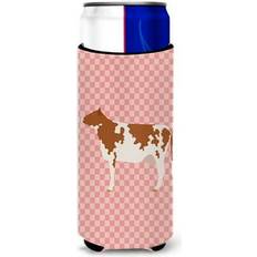 Dishwasher Safe Bottle Coolers Carolines Treasures Ayrshire Cow Pink Check Decorative Can Hugger Bottle Cooler