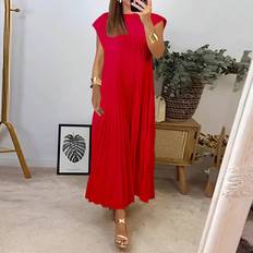 Square Dresses Shein Women's Solid Color Round Neck Wide Shoulder Dress - Casual