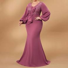 Shein Evening Gowns Dresses Shein Plus Size Patchwork Waistline Bow Decor Dress - Deep Pink