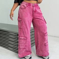 Pink Jeans Shein Plus Size Casual Cotton Denim Jeans - Pink