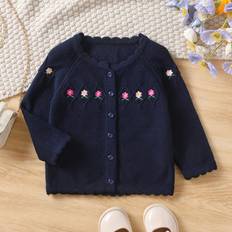 Elastane Cardigans Children's Clothing Shein Elegant Diamond Floral Embroidered Cardigan - Autumn