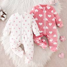 Shein Newborn Baby Girl Heart Jumpsuit - Pink