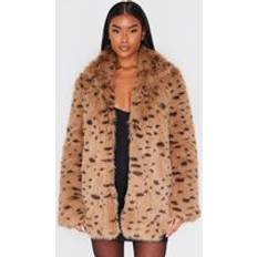 PrettyLittleThing Cheetah Faux Fur Coat - Sand