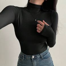 Shein Base Layer Tops Shein High Neck Long Sleeve Casual Undershirt - Solid Color