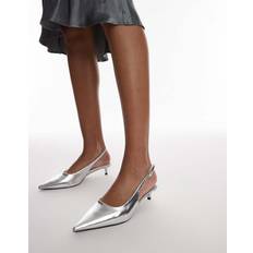 Topshop Ellie Slingback Mid Heel Court Shoes - Silver