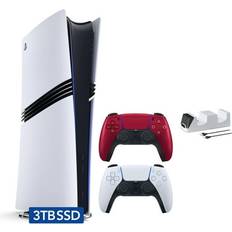 Sony Hyper-Tech (Record S/N) PlayStation 5 Pro 3TB SSD Digital Console with Two Controllers White and Volcanic Red DualSense and Mytrix Dual Controller Charger Flagship PS5 Pro Console