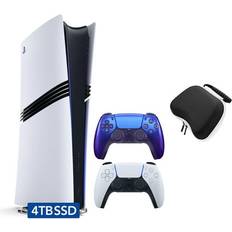 Game Consoles Sony Hyper-Tech (Record S/N) PlayStation 5 Pro 4TB SSD Digital Console with Two Controllers White and Chroma Indigo DualSense and Mytrix Hard Shell Protective Controller Case Flagship PS5 Pro Console