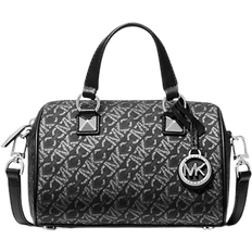 Michael Kors Crossbody Bags Michael Kors Grayson Small Metallic Empire Signature Logo Duffel Crossbody Bag - Black/Silver